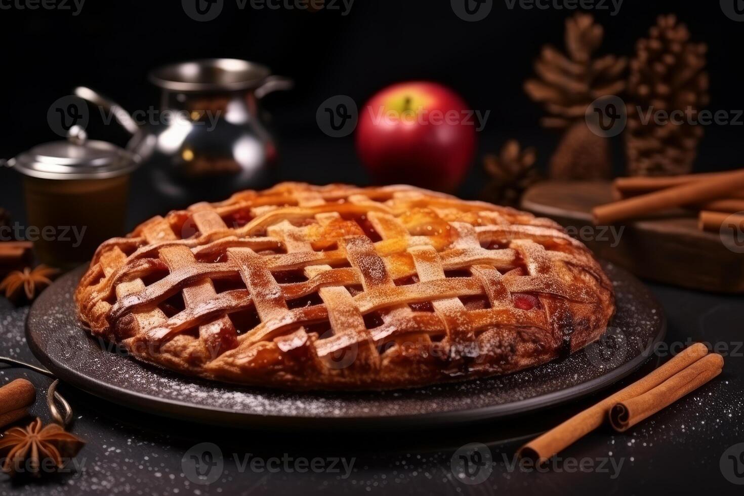 ai gerado delicioso e perfumado maçã torta para restaurante cardápio com amplo espaço para personalizadas texto e slogans foto