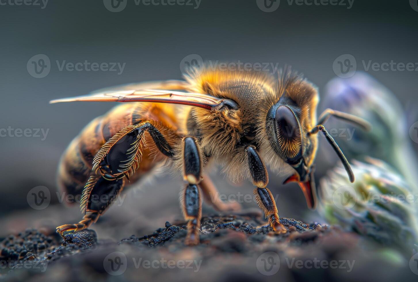 ai gerado abelha é trabalhando em a terra foto