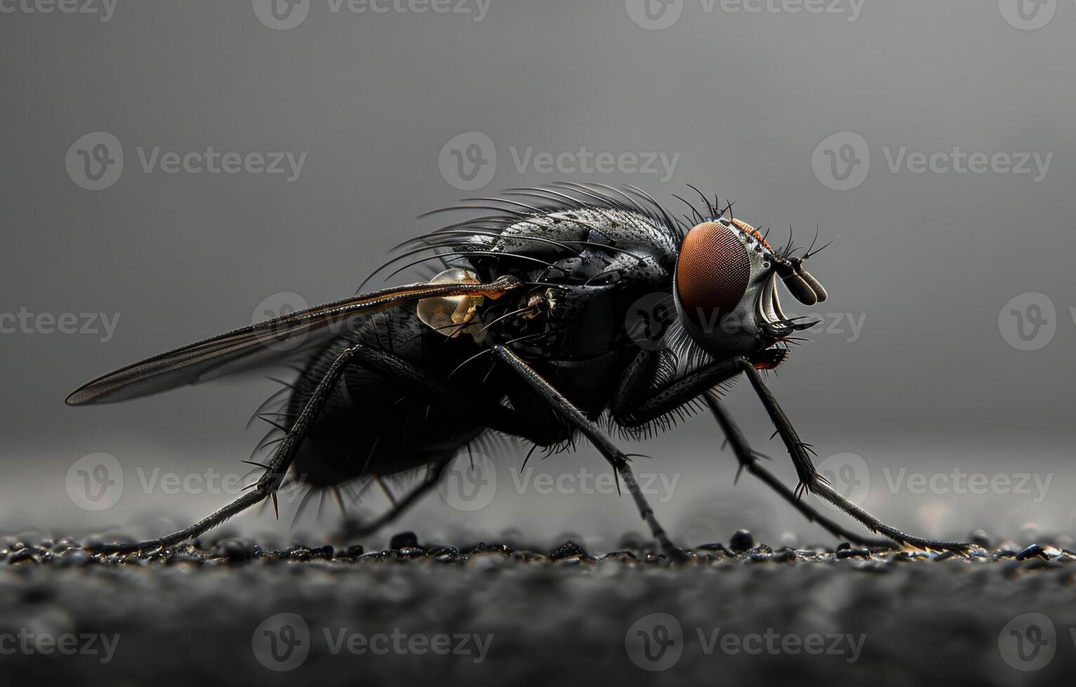 ai gerado mosca é sentado em a chão. mosca é visto em Preto superfície. foto