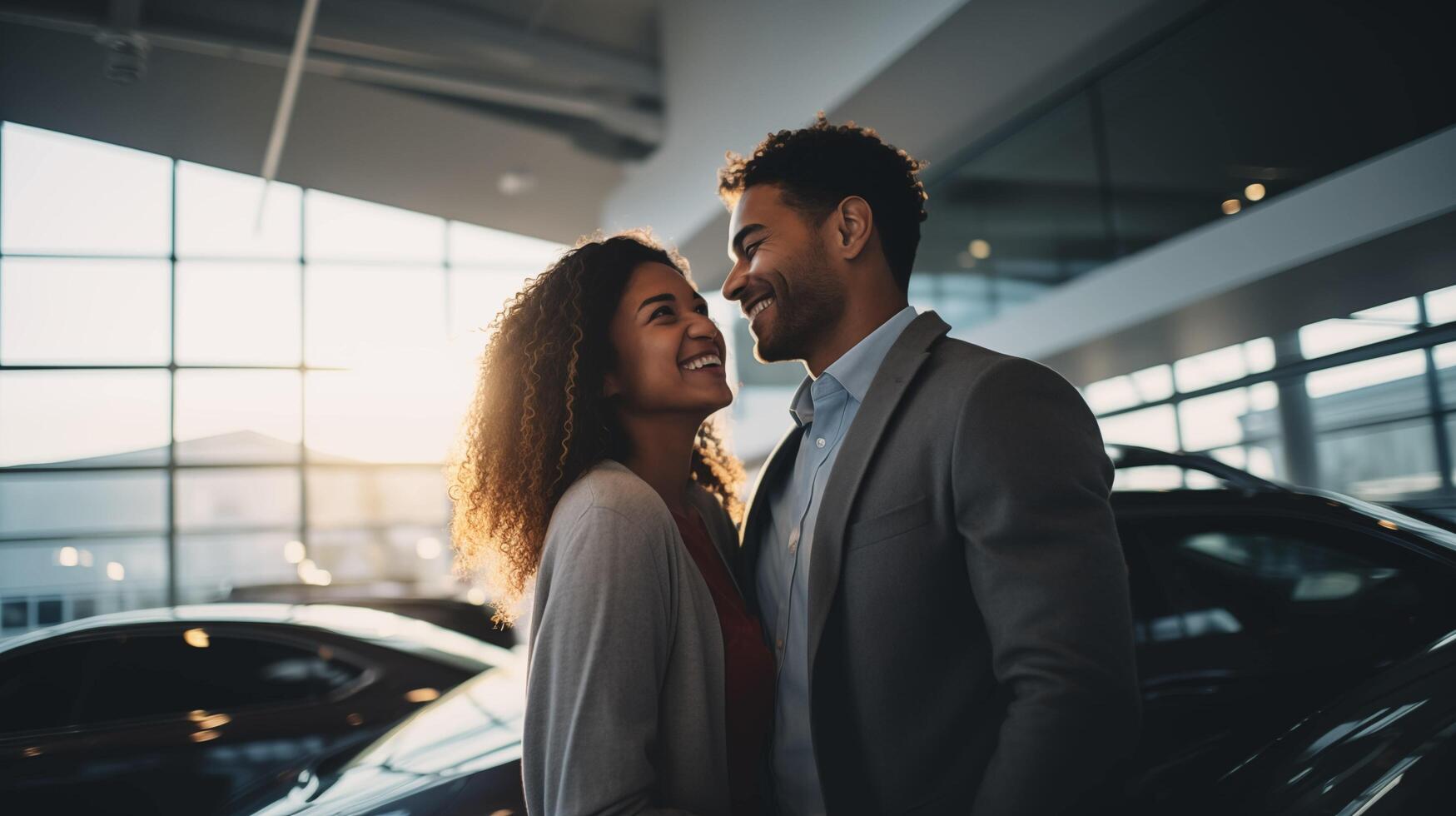 ai gerado capturando a do casal genuíno expressões e a carro de lustroso Projeto com fresco detalhes e caloroso tons, foto