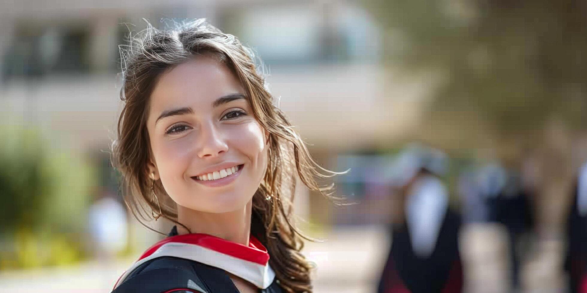 ai gerado sorridente líder de torcida dentro uniforme foto