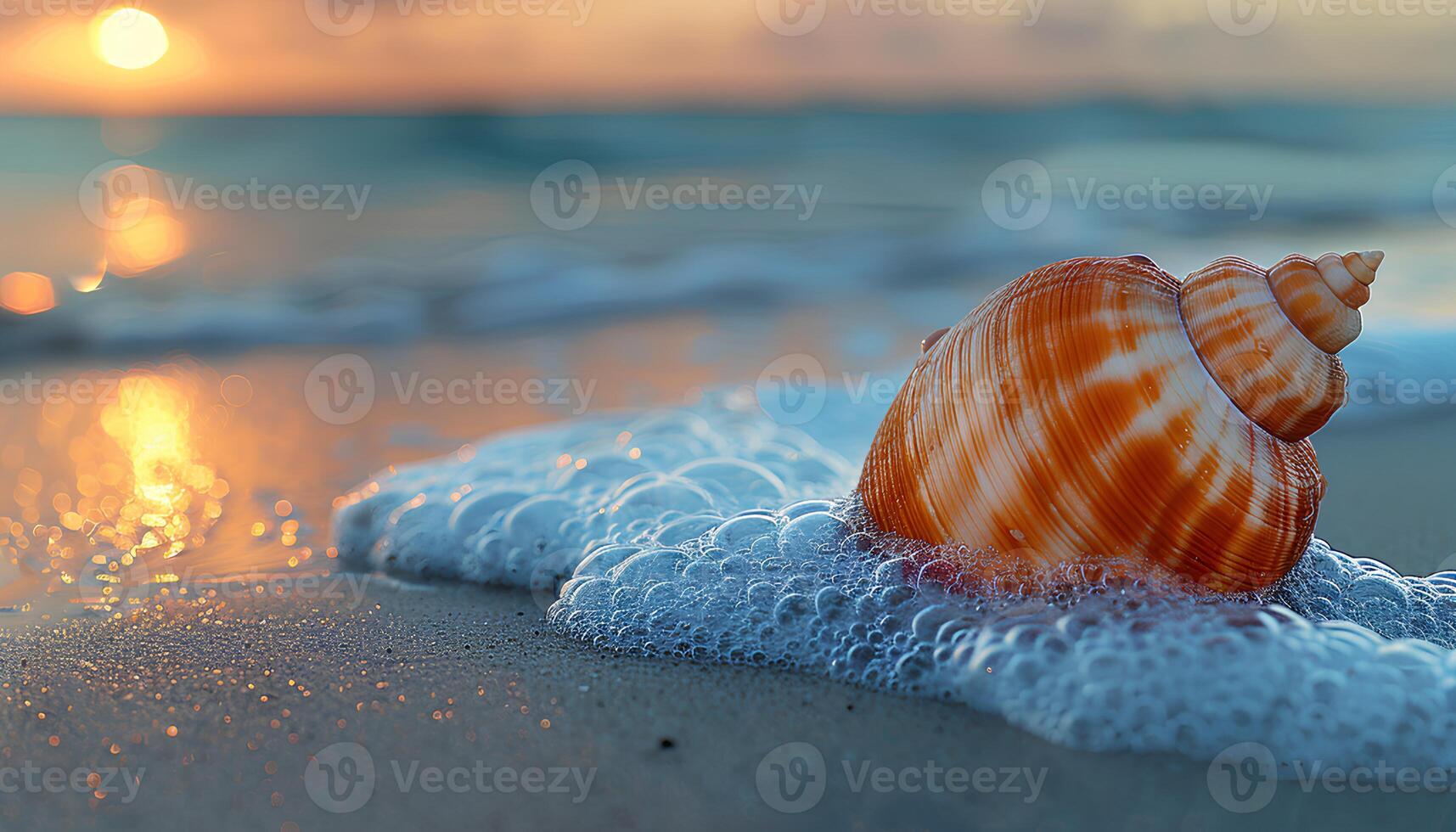 ai gerado Concha do mar em a de praia. mar Concha em a areia fechar-se. fechar-se do uma Concha do mar em uma arenoso de praia dentro tropical localização. sal água Concha do mar foto