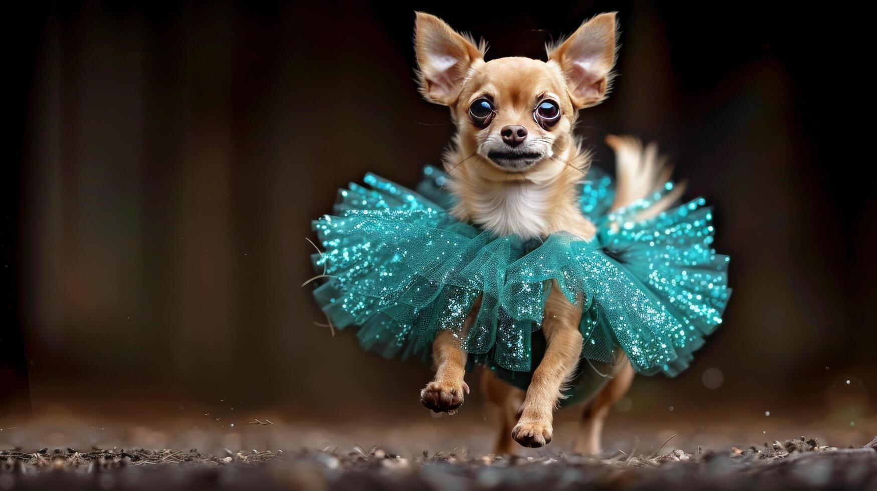 ai gerado pequeno cachorro vestindo uma verde tutu foto