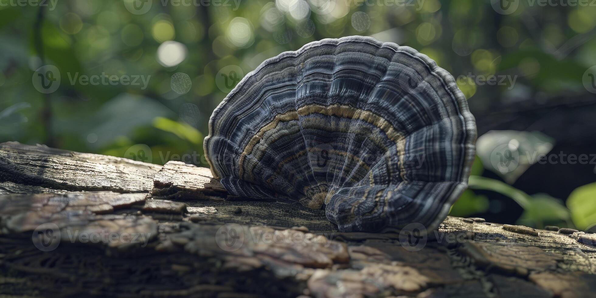 ai gerado natureza paleta. Peru rabo cogumelo em caído registro, iluminado de natural luz solar. foto