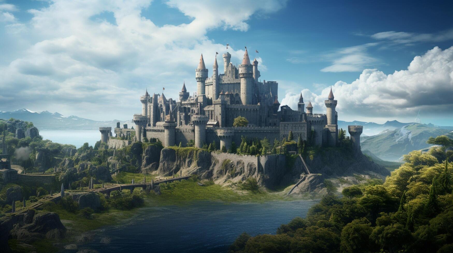 ai gerado medieval castelos e reinos jogos fundo foto