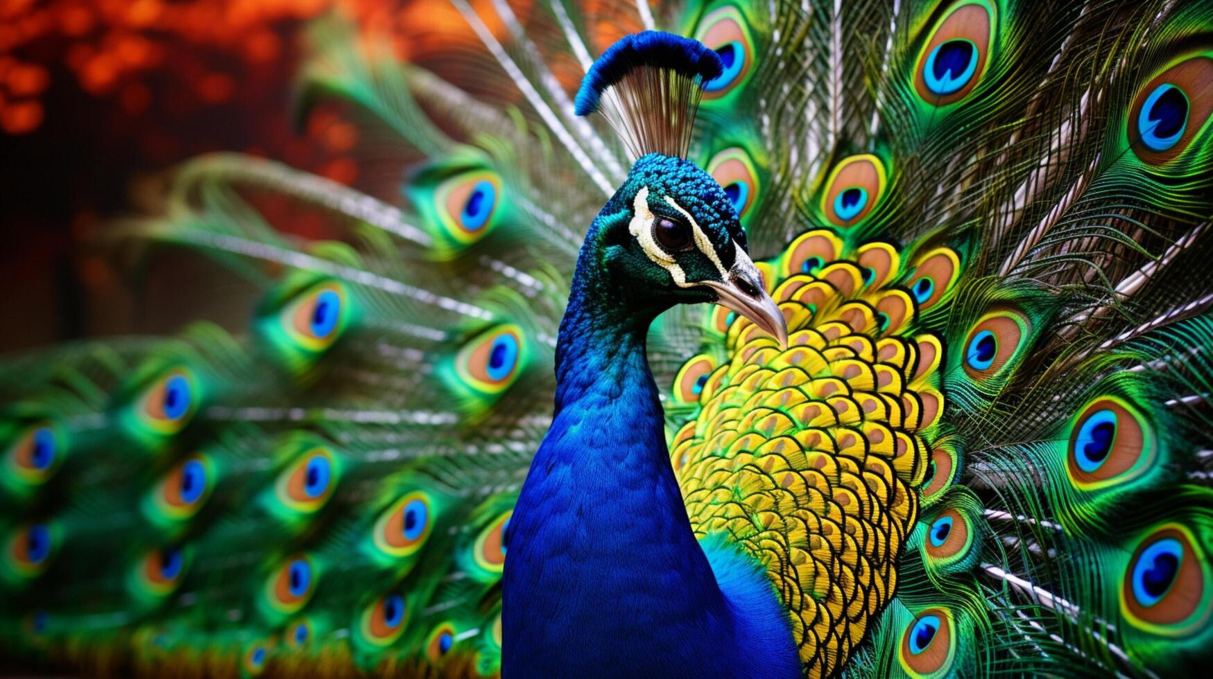 ai gerado uma pavão é exibindo Está penas foto