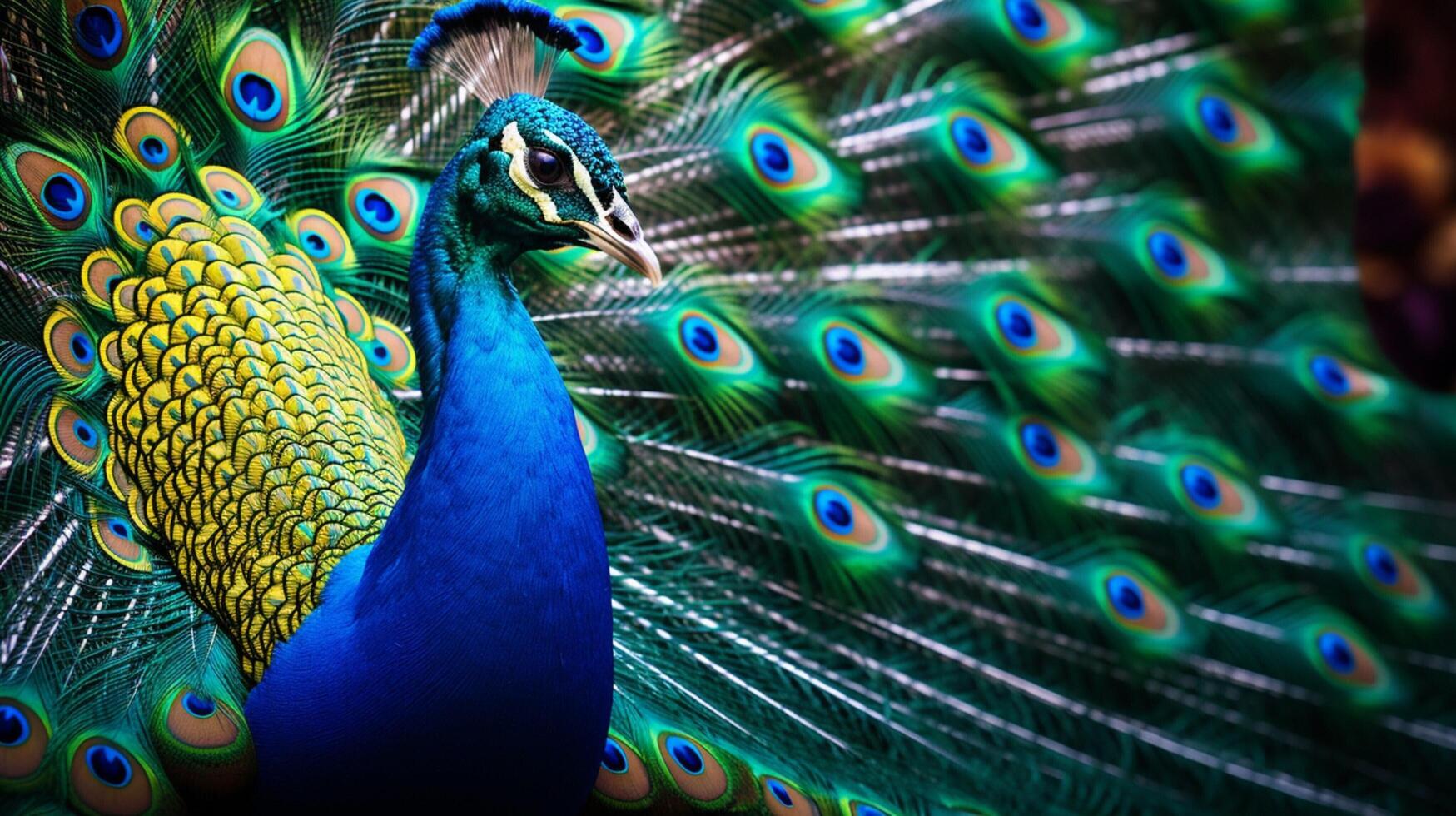 ai gerado uma pavão é em pé dentro frente do flores foto