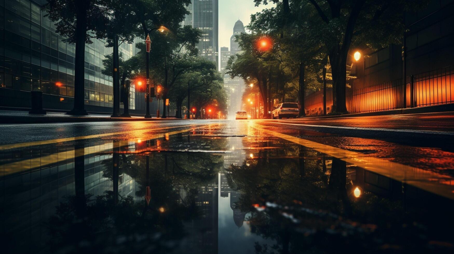 ai gerado chuvoso estrada reflexões fundo foto