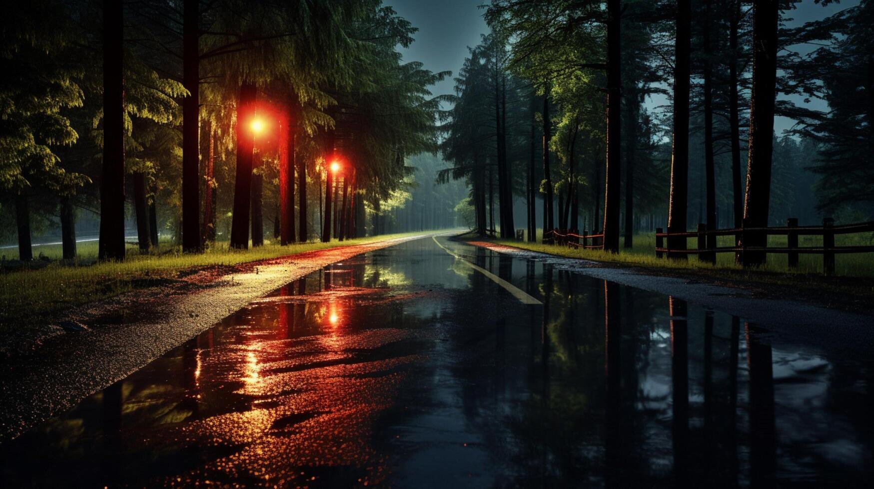ai gerado chuvoso estrada reflexões fundo foto