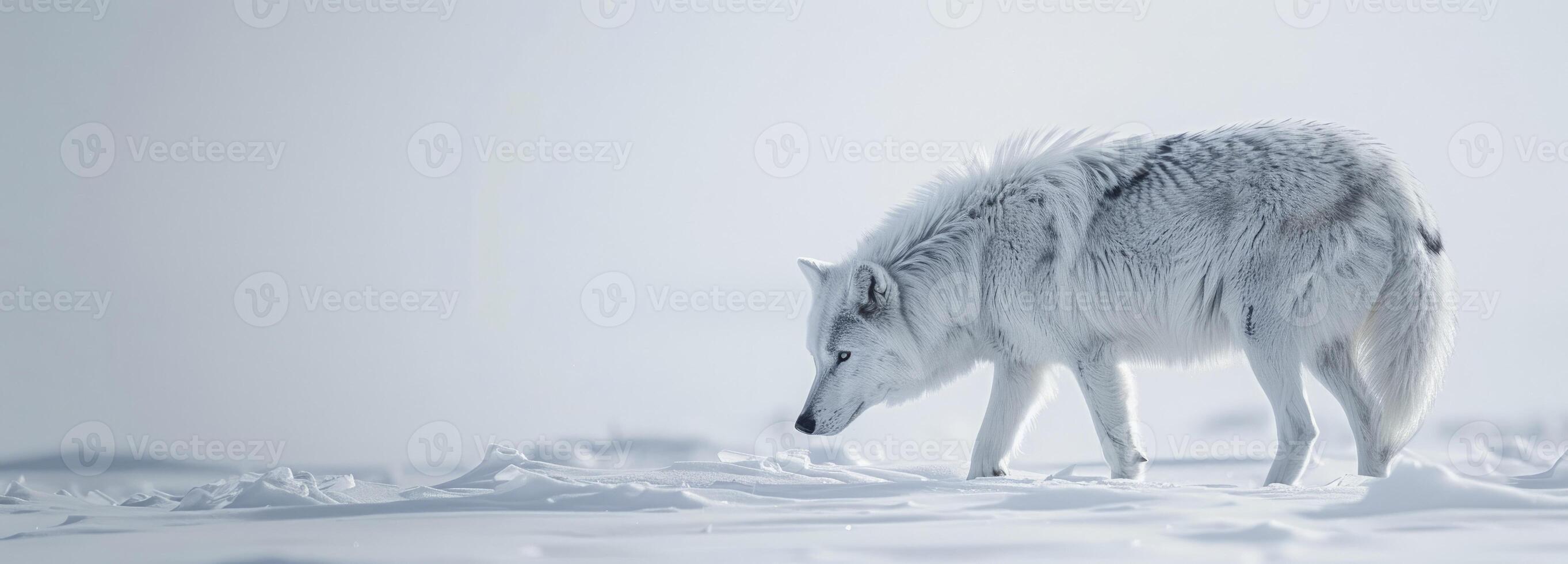 ai gerado uma Lobo caminhando dentro a neve. foto