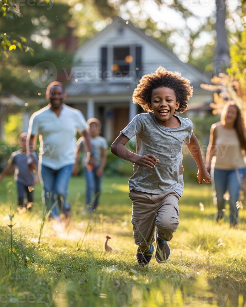 ai gerado uma multigeracional família encontra alegria dentro quintal Atividades foto