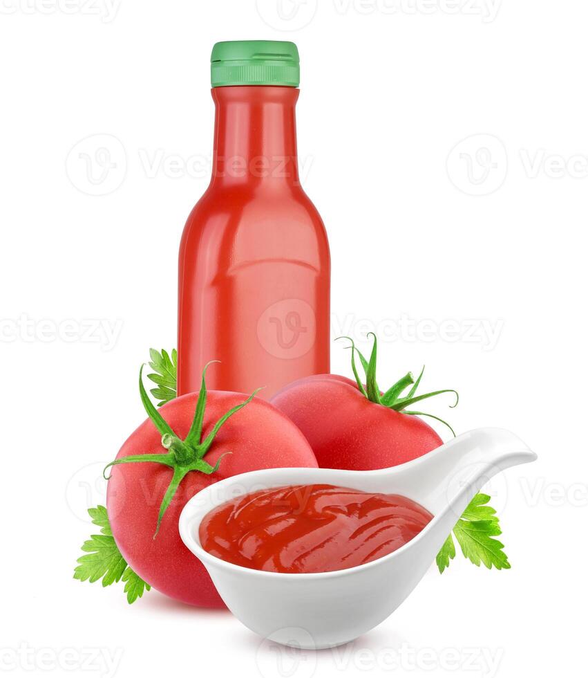 tomate ketchup garrafa e fresco tomates foto