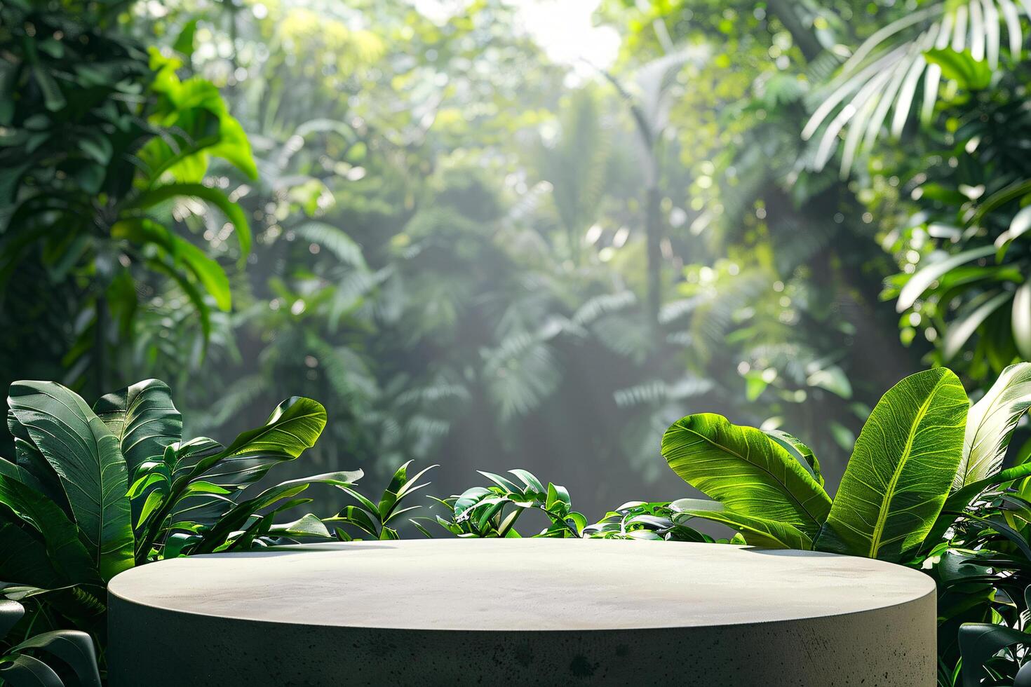 ai gerado circular produtos pódio apresentação com selva tropical plantas fundo foto