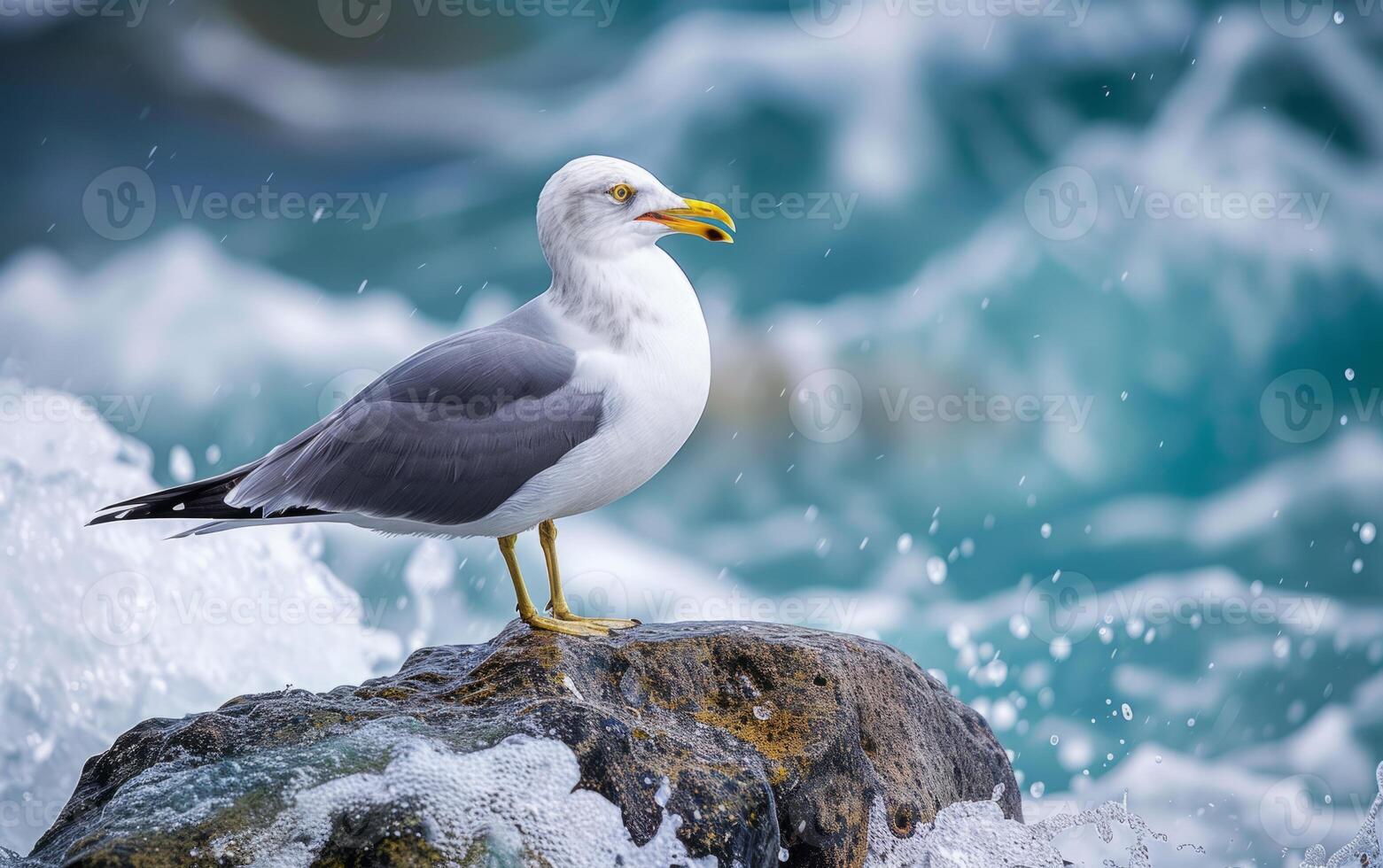 ai gerado gaivota em uma rochoso costa foto