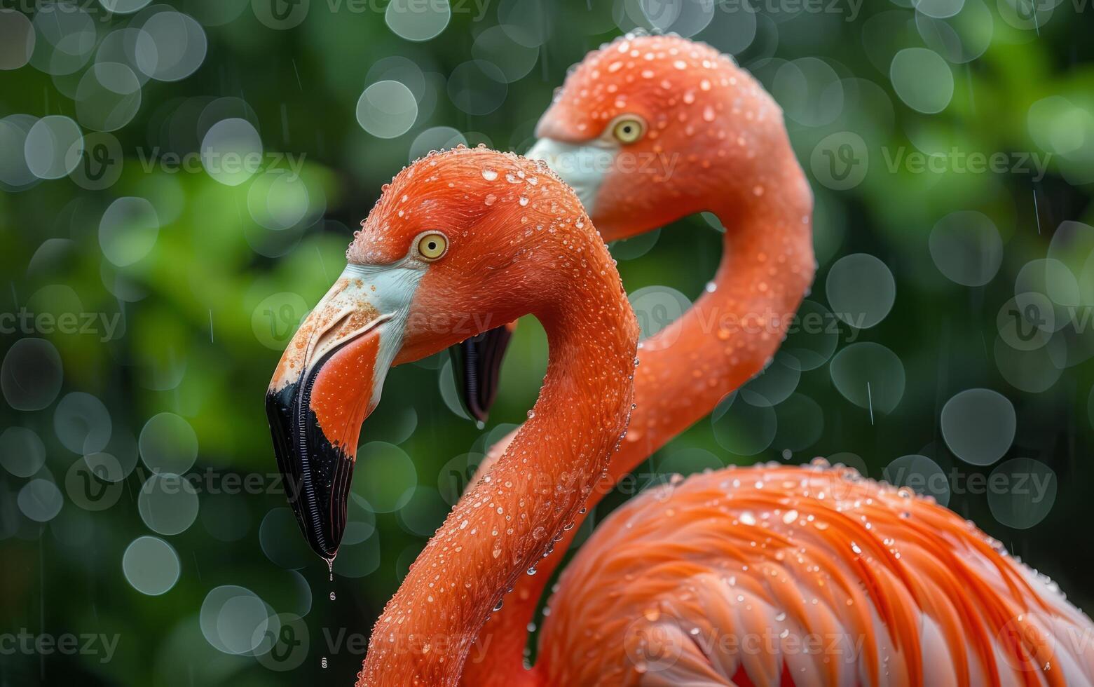 ai gerado beijado pela chuva flamingos foto