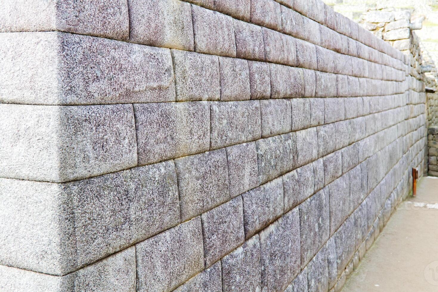 detalhe do pedra trabalhos em parede Machu picchu Peru foto