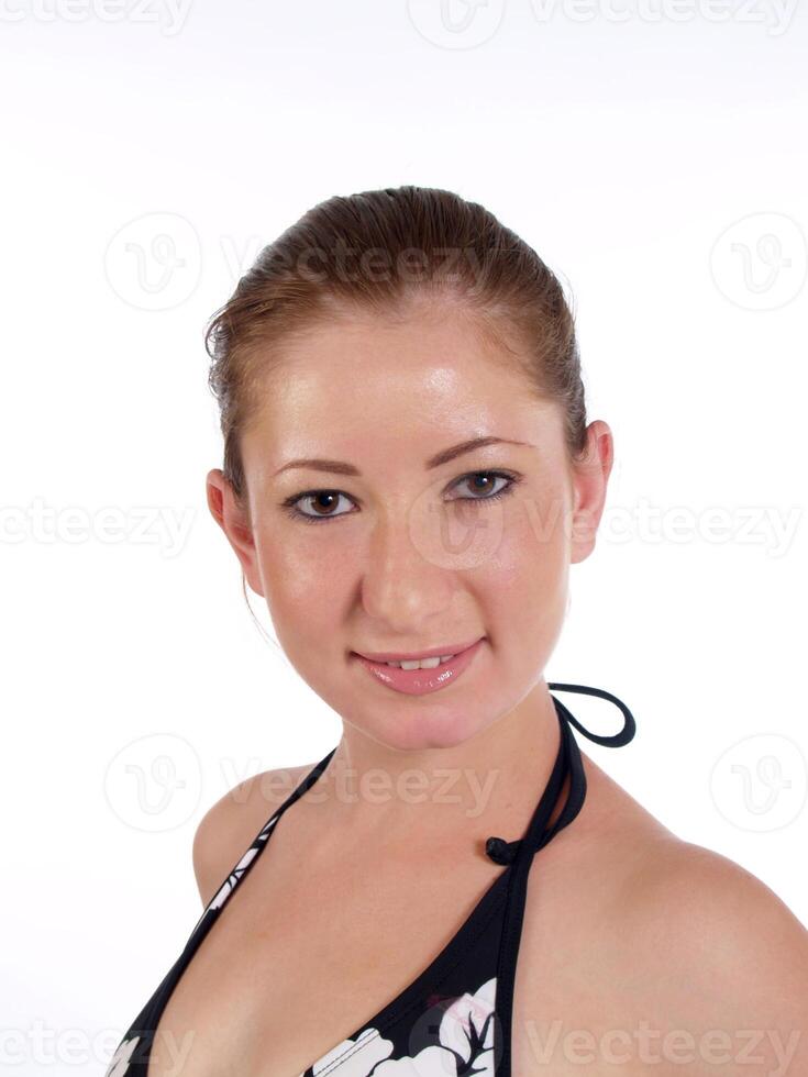 jovem caucasiano mulher nadar terno retrato foto