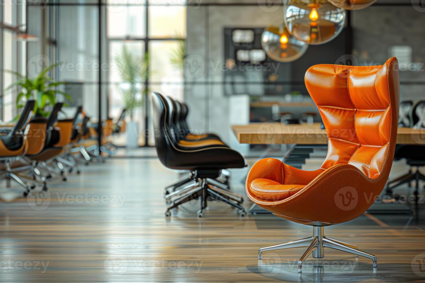 ai gerado moderno escritório interior com desenhador laranja cadeiras foto