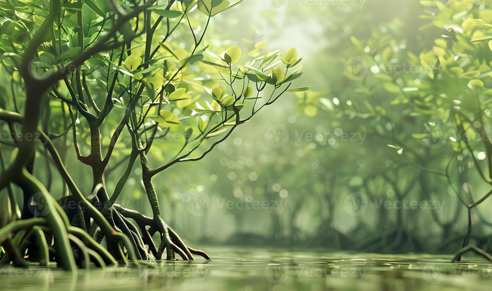 ai gerado mangue floresta fundo pântano floresta fundo mangue árvores manguezais árvore água floresta fundo foto