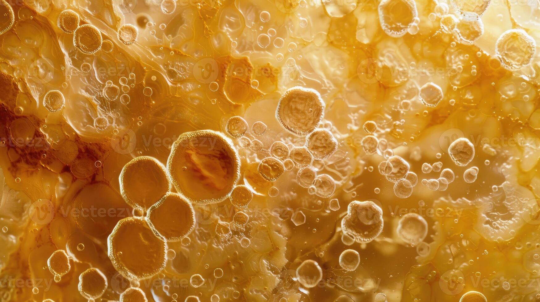 ai gerado macro imagem revela oval saccharomyces cerevisiae fermento célula com ouro acastanhado matiz, ai gerado. foto