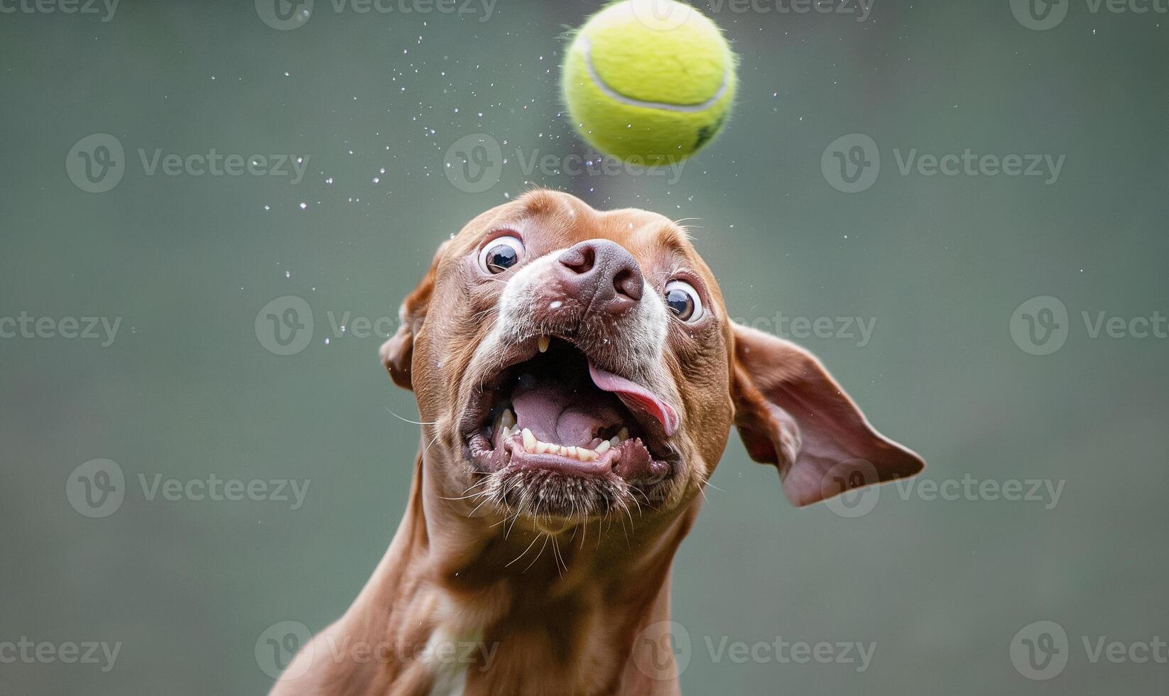 ai gerado cachorro comédia tentativa para pegar uma tênis bola foto