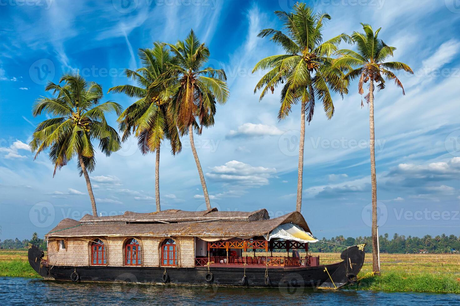 casa flutuante em Kerala remansos, Índia foto