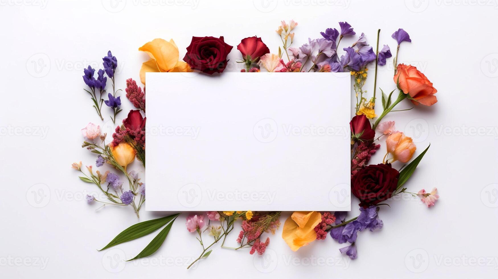 ai gerado colorida flores quadro, Armação uma branco fundo, ideal para vários projetos e projetos. foto