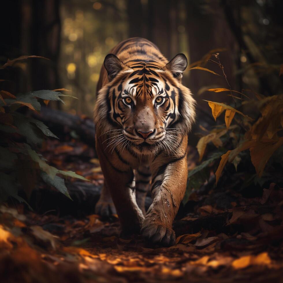 ai gerado tigre corrida dentro a selva.generativa ai foto