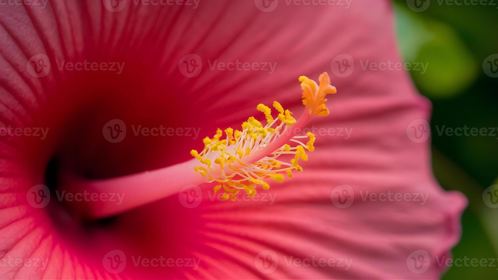 ai gerado detalhes do hibisco flor estigma e pólen dentro macro Visão foto