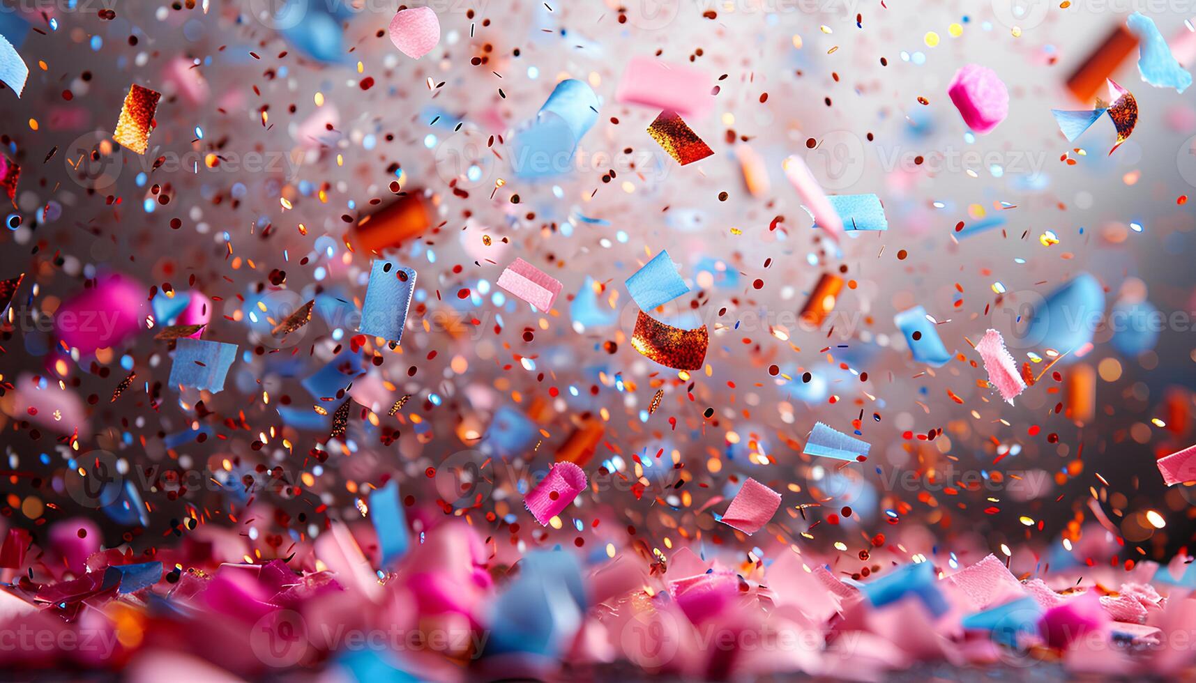 ai gerado colorida confete queda em fundo. Rosa e azul confete para aniversário festas e de outros celebrações e festividades. diferente em forma confete foto