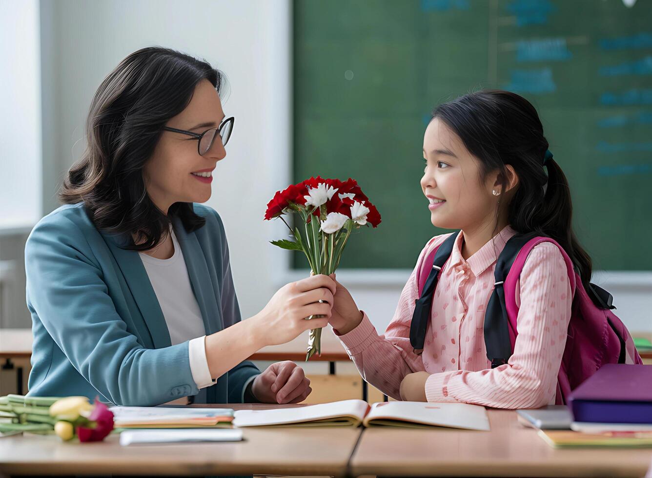 ai gerado crianças e educador comemorativo professor apreciação dia. ai gerado foto