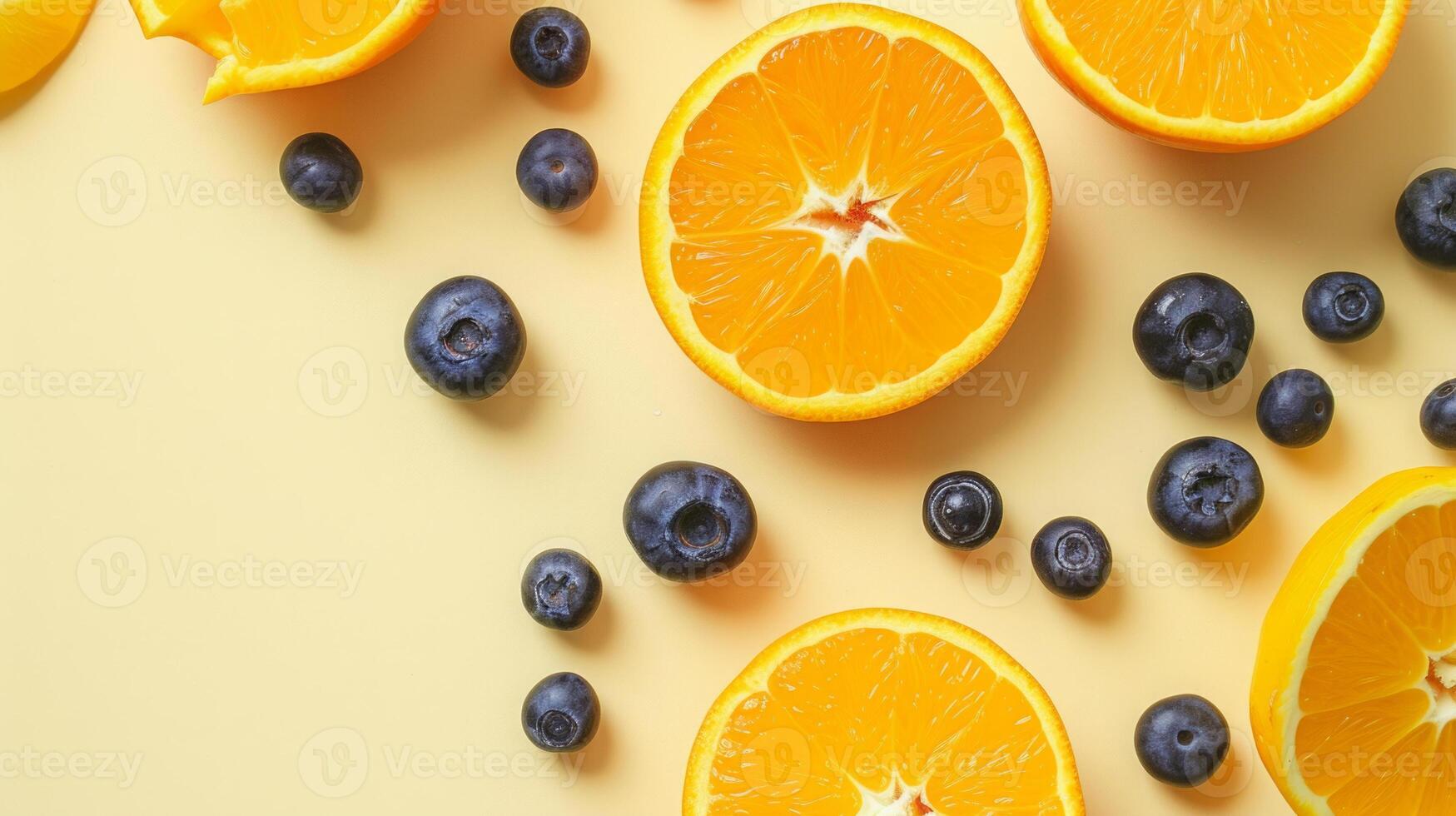ai gerado laranja frutas e mirtilo topo visualizar, verão fundo, livre espaço foto
