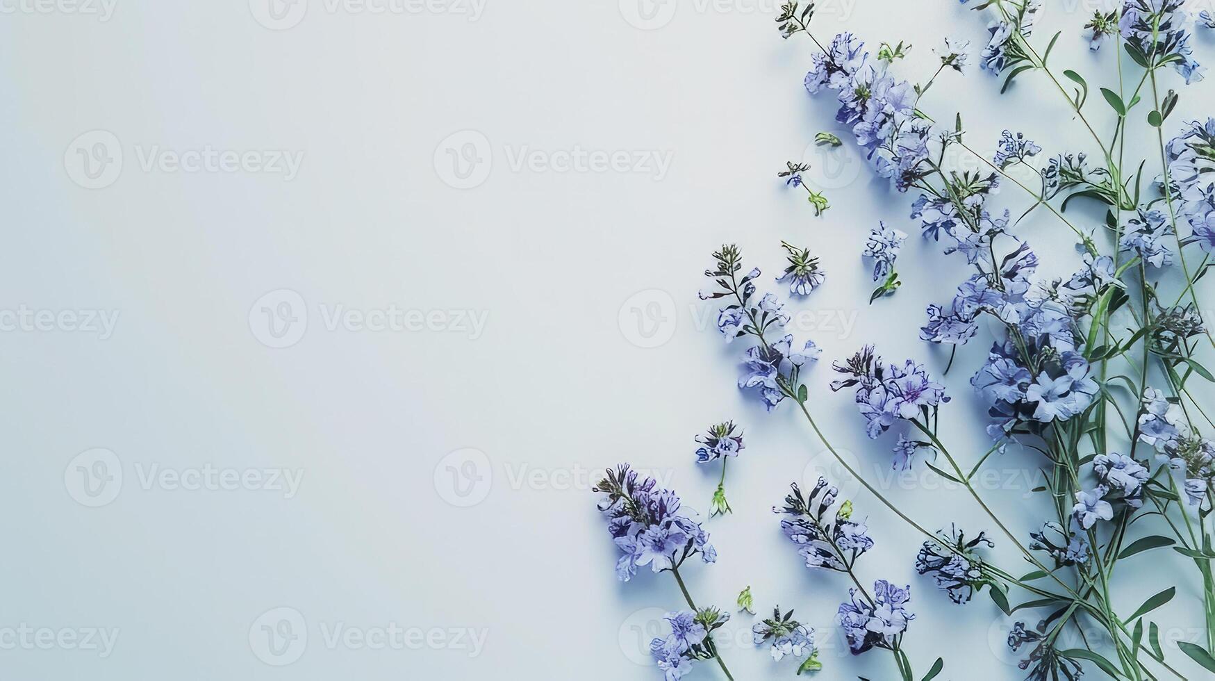 ai gerado azul flores topo visualizar, floral fundo, livre espaço foto