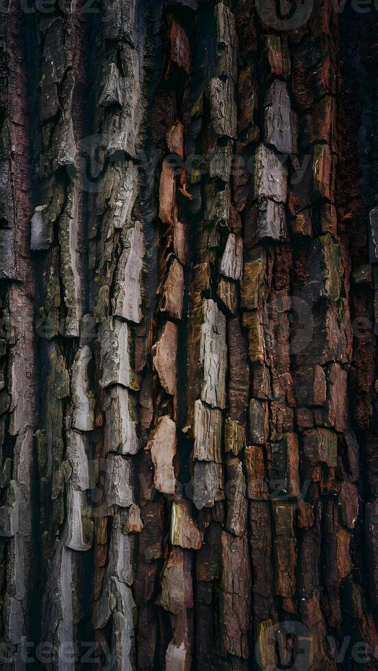 ai gerado árvore latido textura, orgânico superfície padrão, natural fundo foto vertical Móvel papel de parede