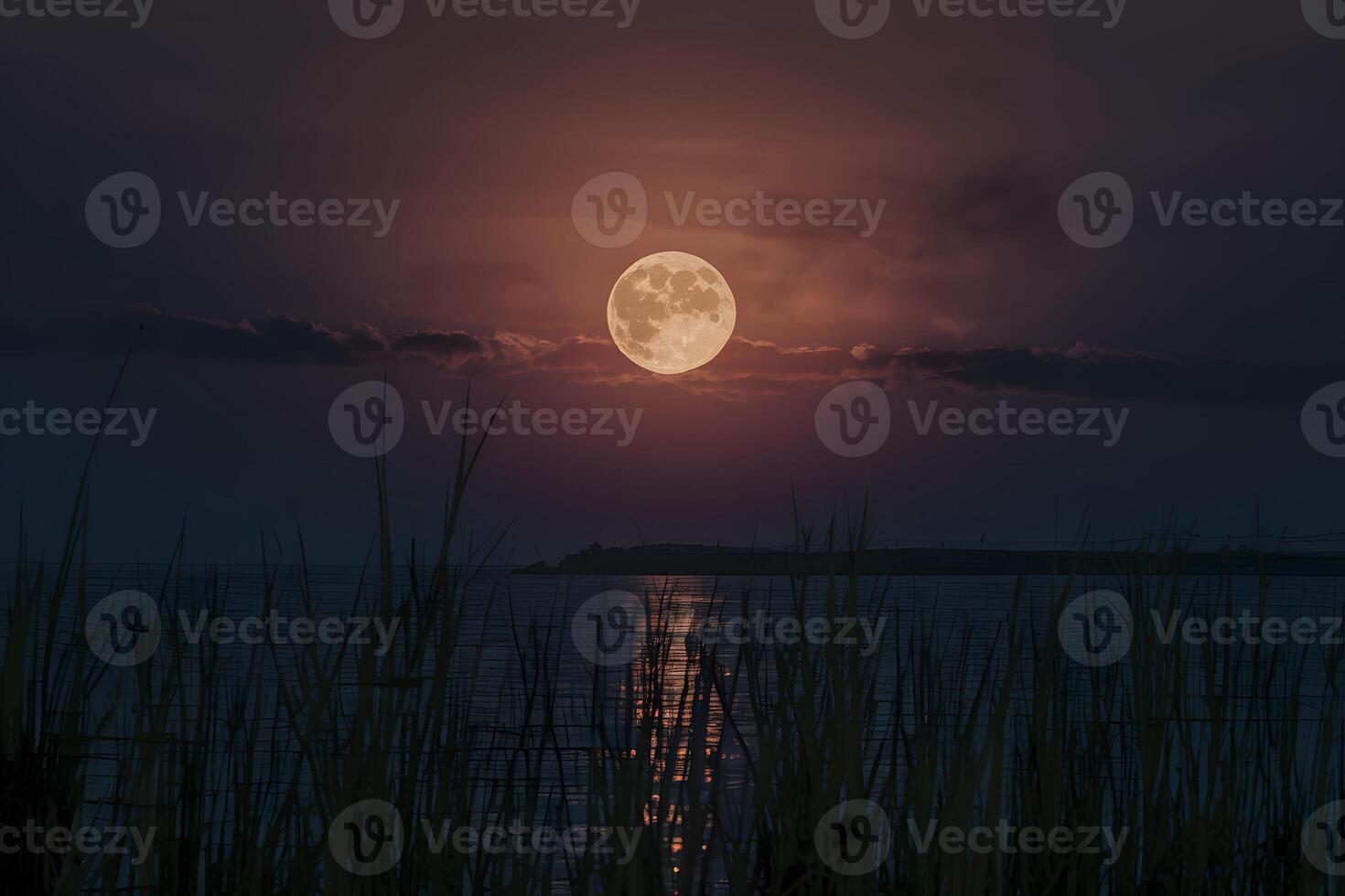 ai gerado lua brilha brilhantemente contra a Sombrio céu, fundição uma místico brilho foto