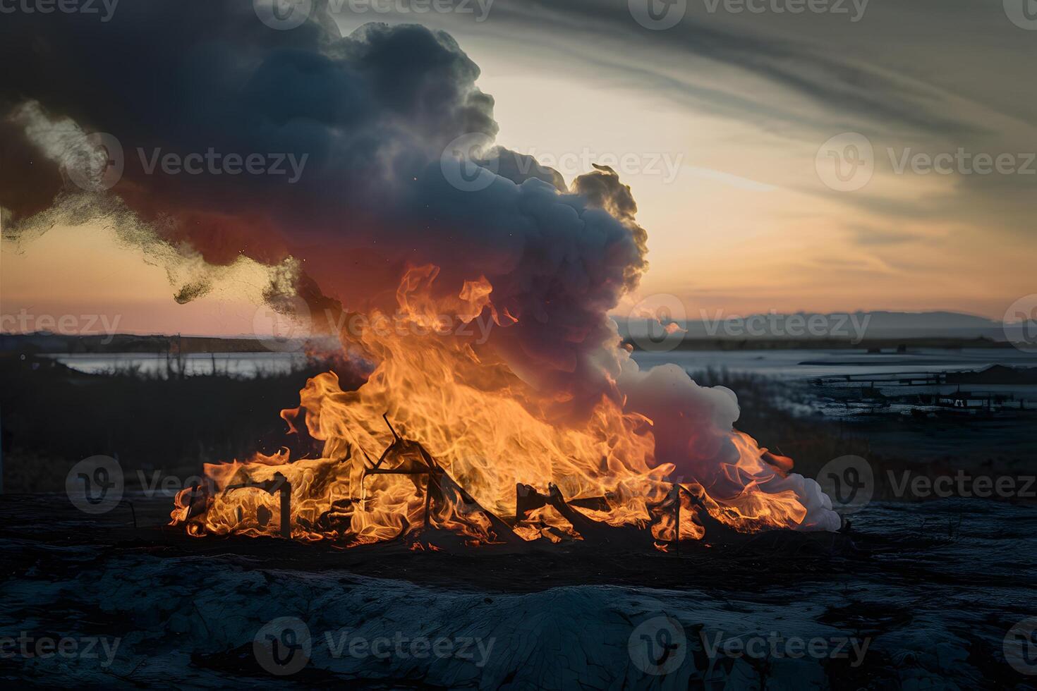 ai gerado naturezas destrutivo força desencadeado dentro queimando fogo e fumaça foto