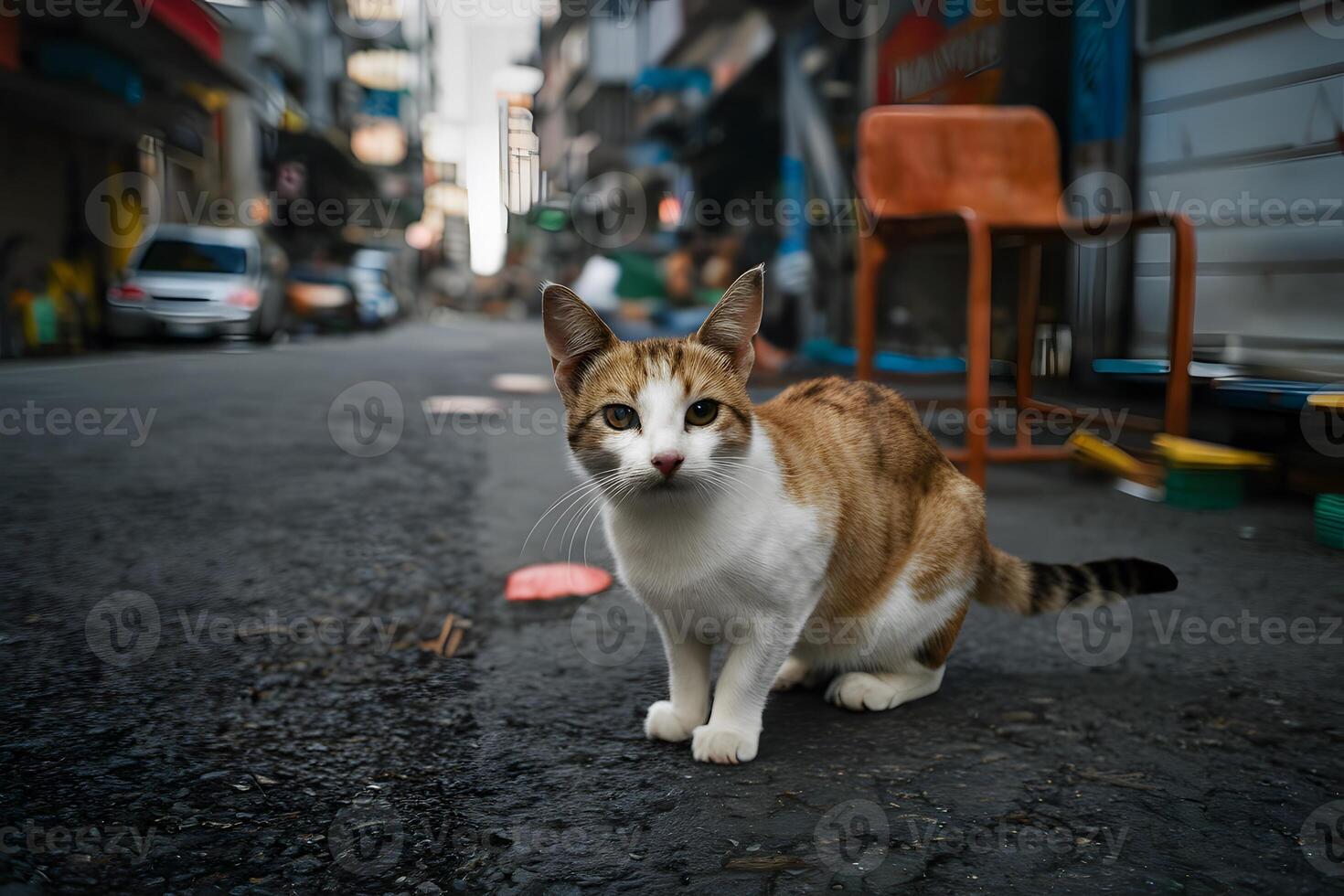 ai gerado livre espirituoso gatos vaguear ruas independentemente, incorporando urbano resiliência foto