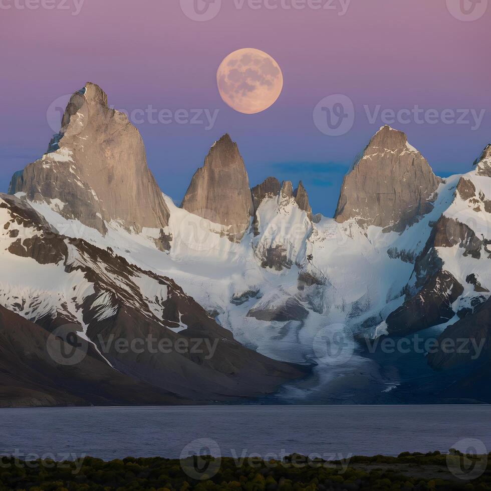 ai gerado imagem cheio lua brilha brilhantemente sobre Patagônia, Argentina para social meios de comunicação postar Tamanho foto