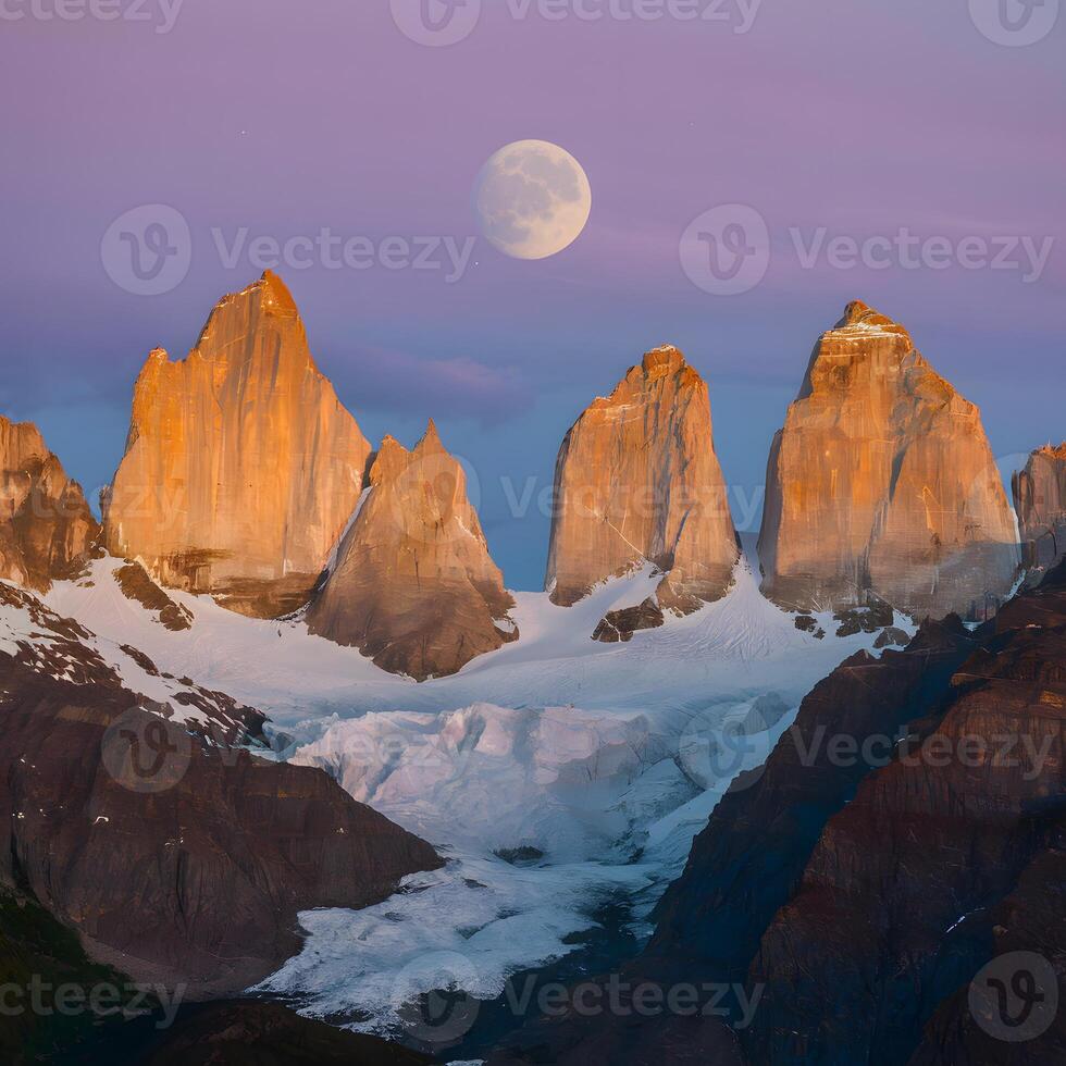 ai gerado nascer da lua sobre Patagônias céu encanta com etéreo beleza para social meios de comunicação postar Tamanho foto