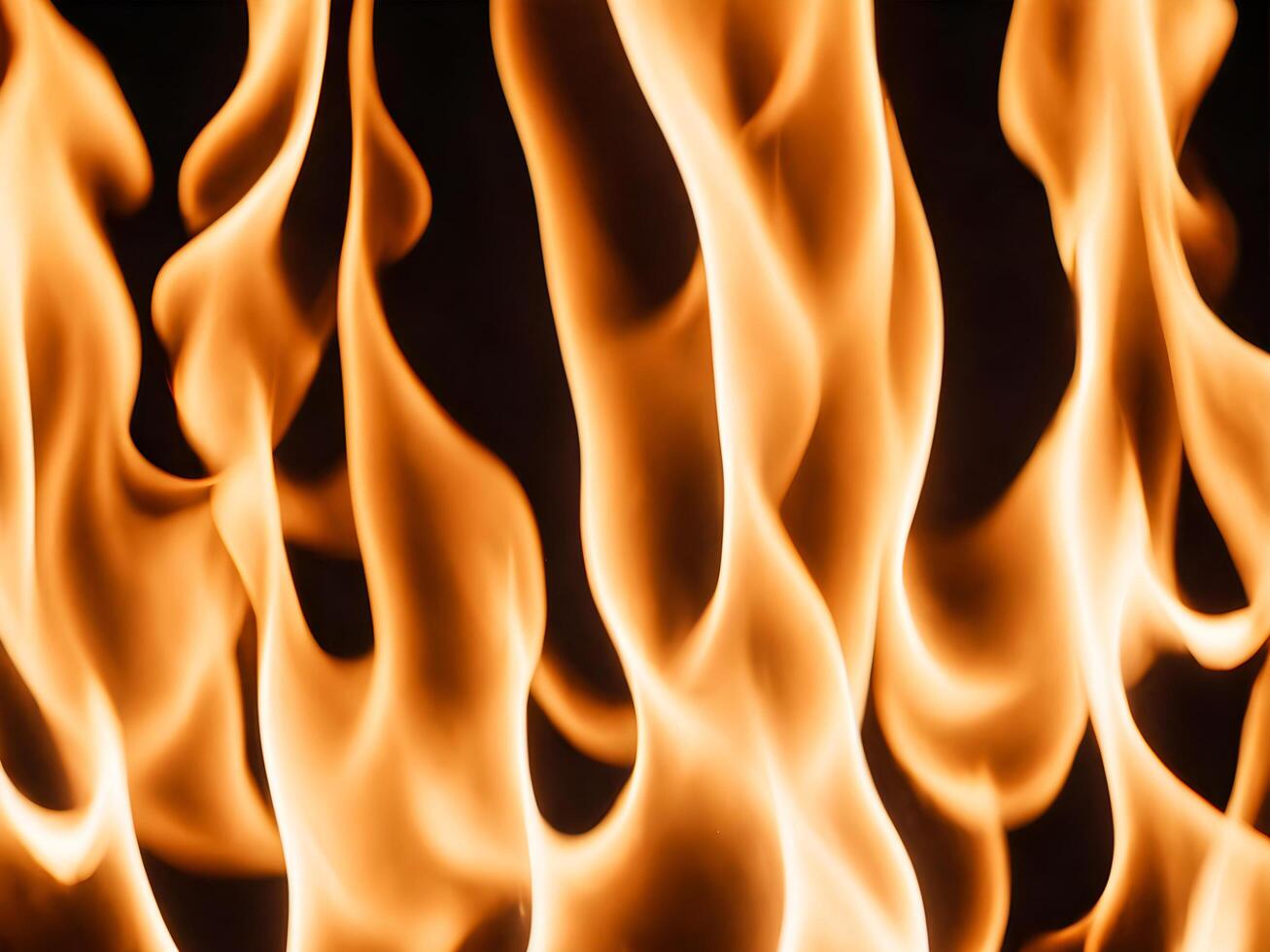 ai gerado fogo chamas em Preto fundo, fechar-se do fogo chama textura. foto