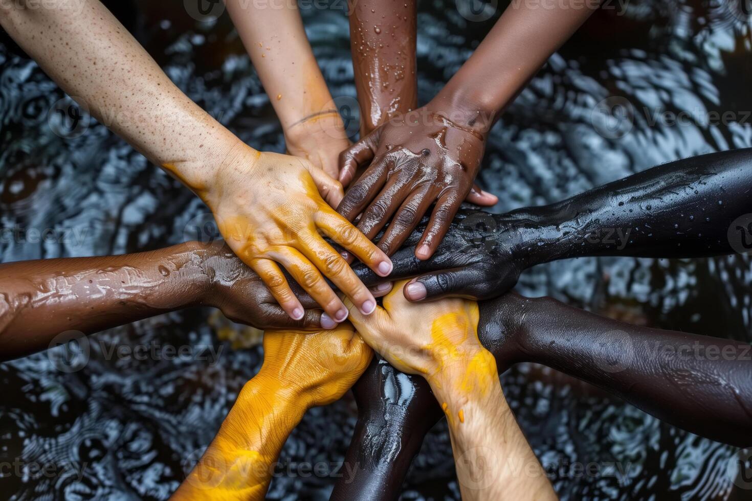 ai gerado grupo do pessoas segurando mãos juntos foto