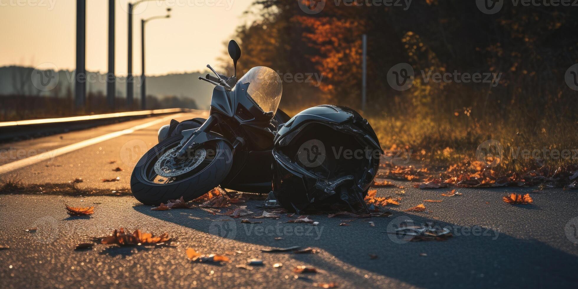 ai gerado foto do capacete e motocicleta em estrada, conceito do estrada acidentes. generativo ai