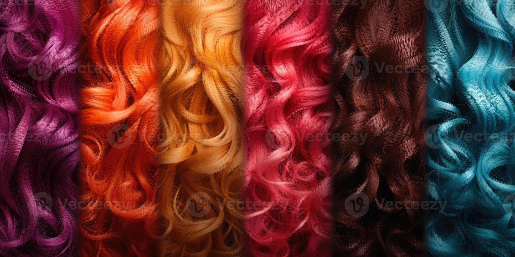 ai gerado cabelo textura fundo, conjunto do brilhante cabelo cores. amostras do tintas para colori cabelo. generativo ai foto