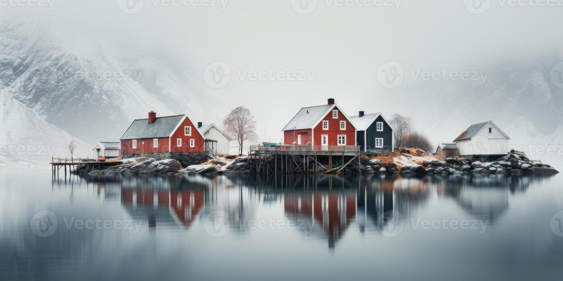 ai gerado linda escandinavo estilo casas, imagem para cartão postal ou poster. generativo ai foto