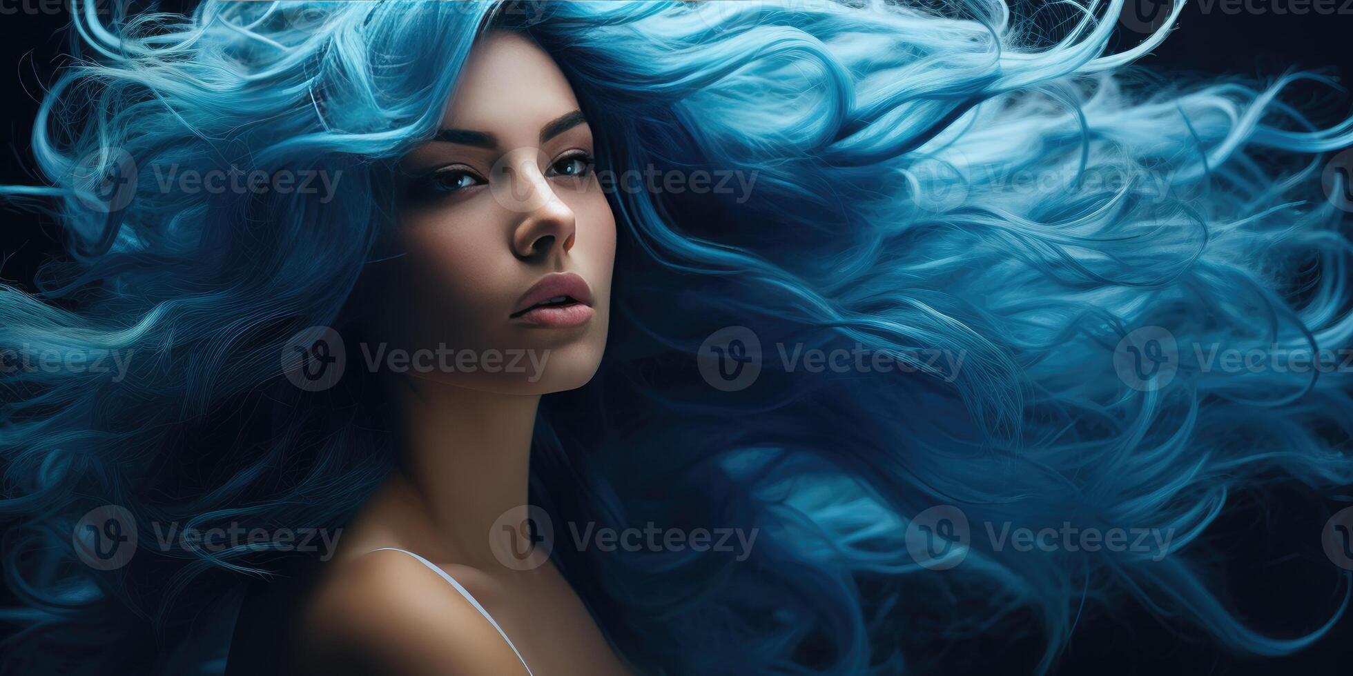 ai gerado retrato do uma lindo jovem mulher com azul cabelo, generativo ai foto