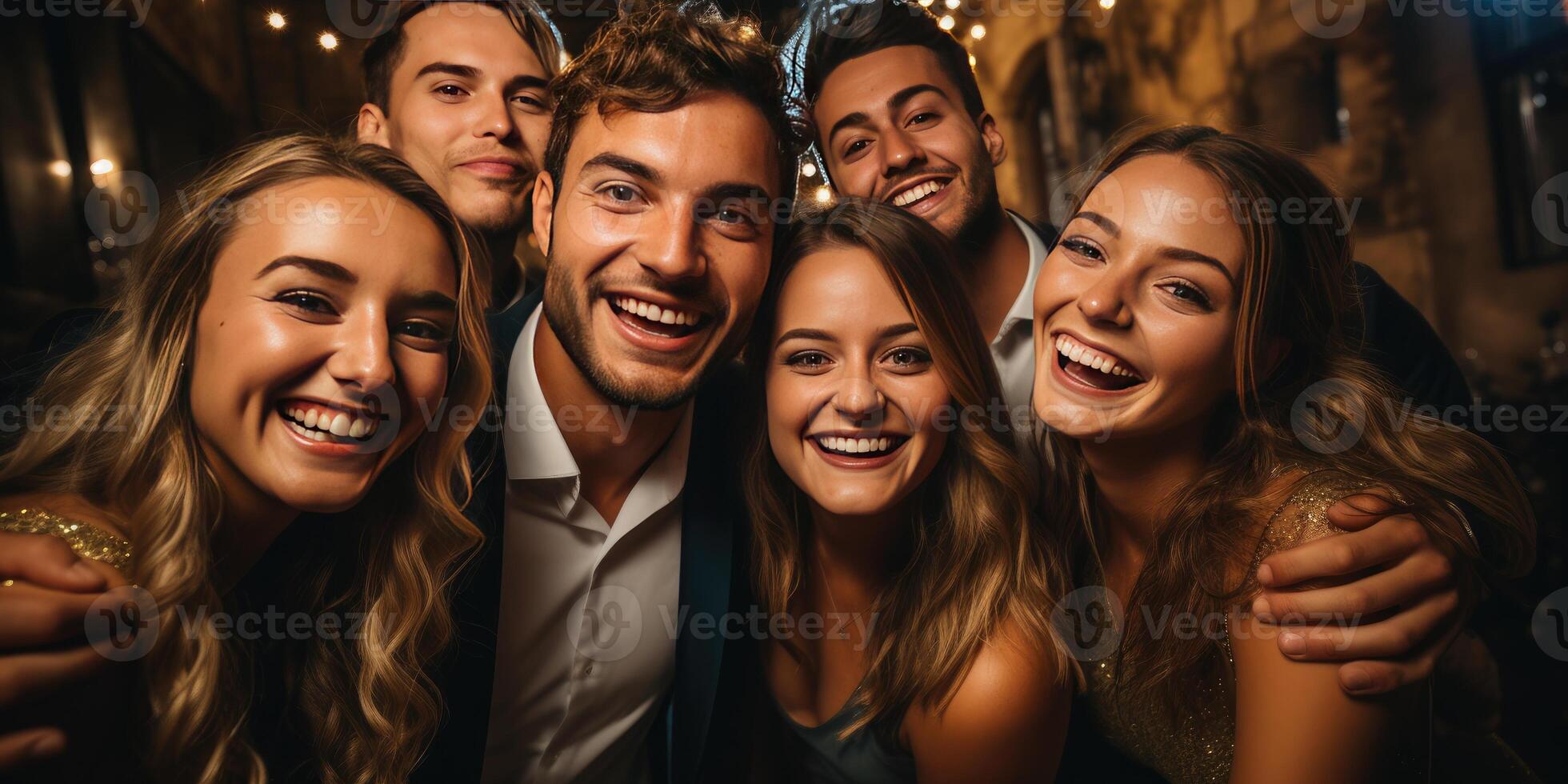 ai gerado amigos levando uma feliz selfie ao ar livre, a comemorar felicidade, natal e alegria. generativo ai foto