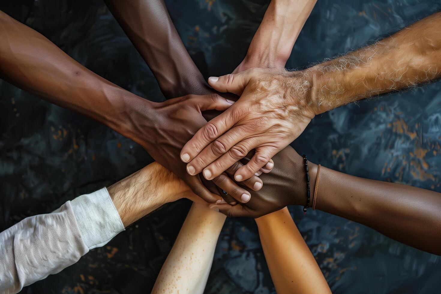 mãos do vários raças e etnias venha juntos contra discriminação. . foto