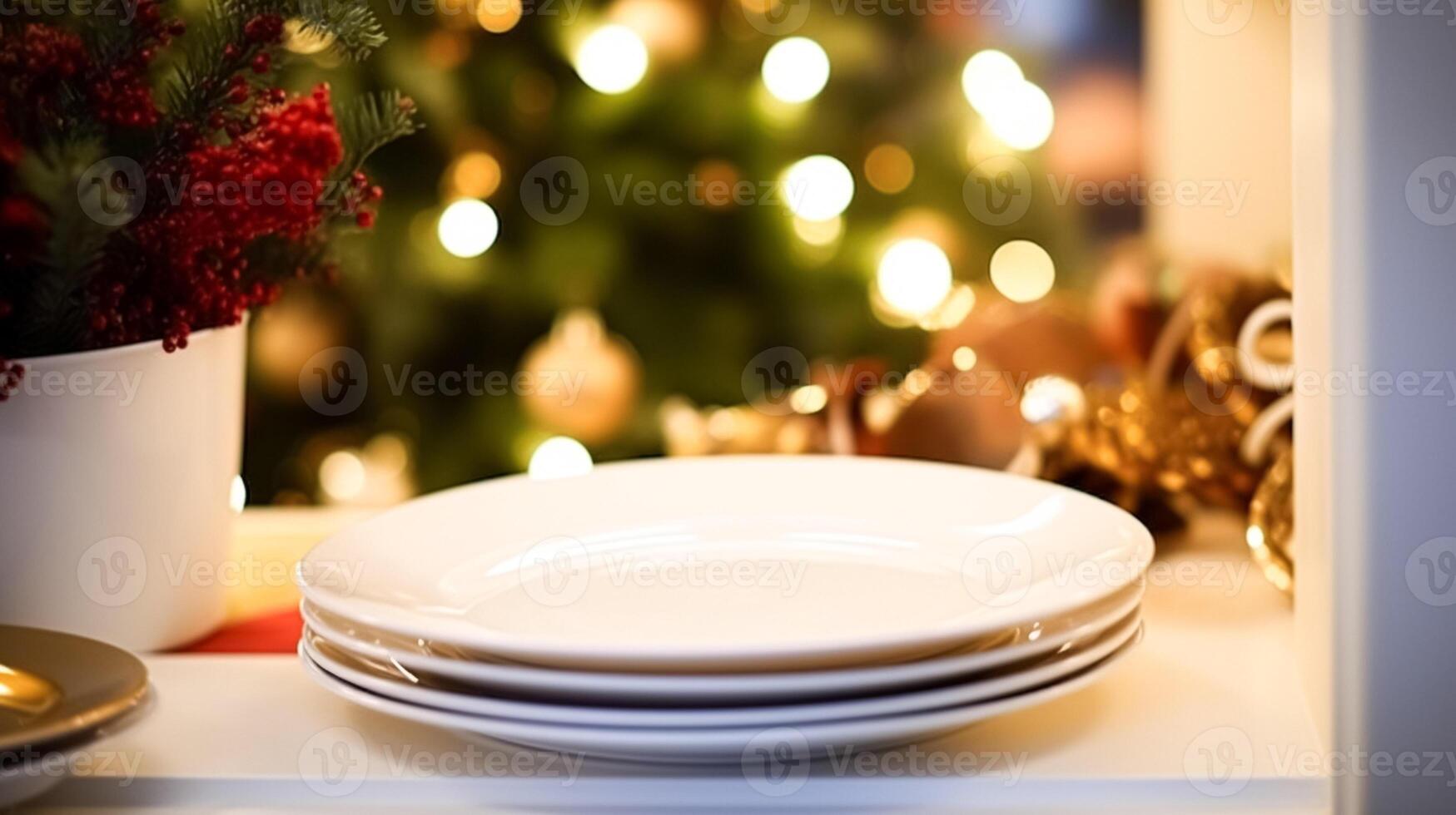 louça e louça conjunto para inverno feriado família jantar, Natal utensílios domésticos decoração para feriados dentro a Inglês país casa, presente conjunto e casa estilo foto
