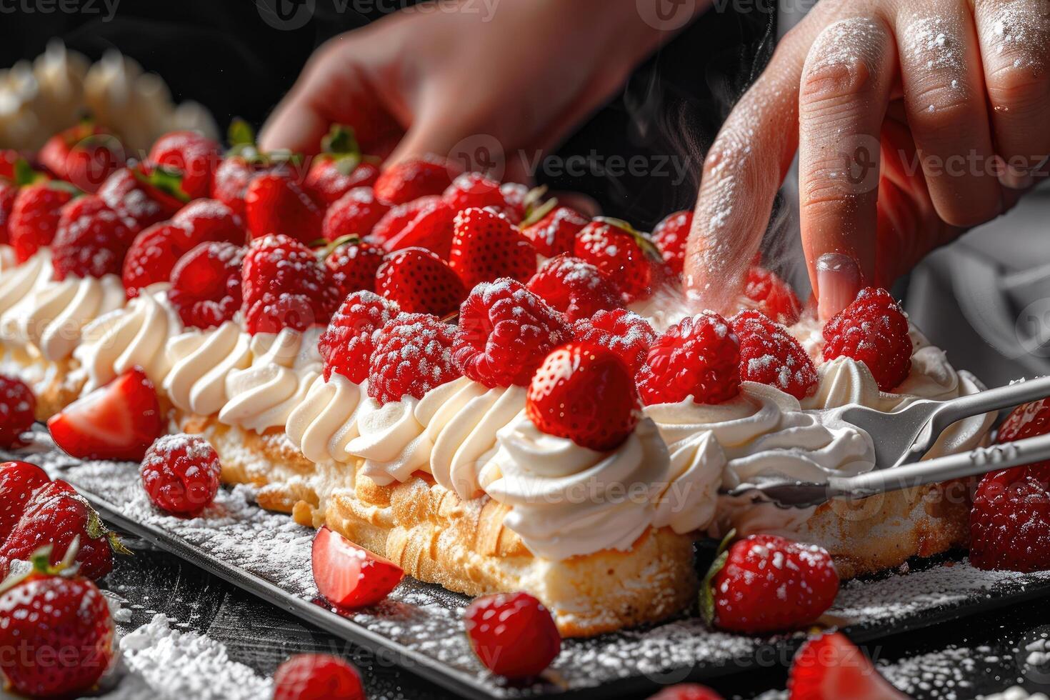 uma chefe de cozinha faz delicioso sobremesas profissional publicidade Comida fotografia foto