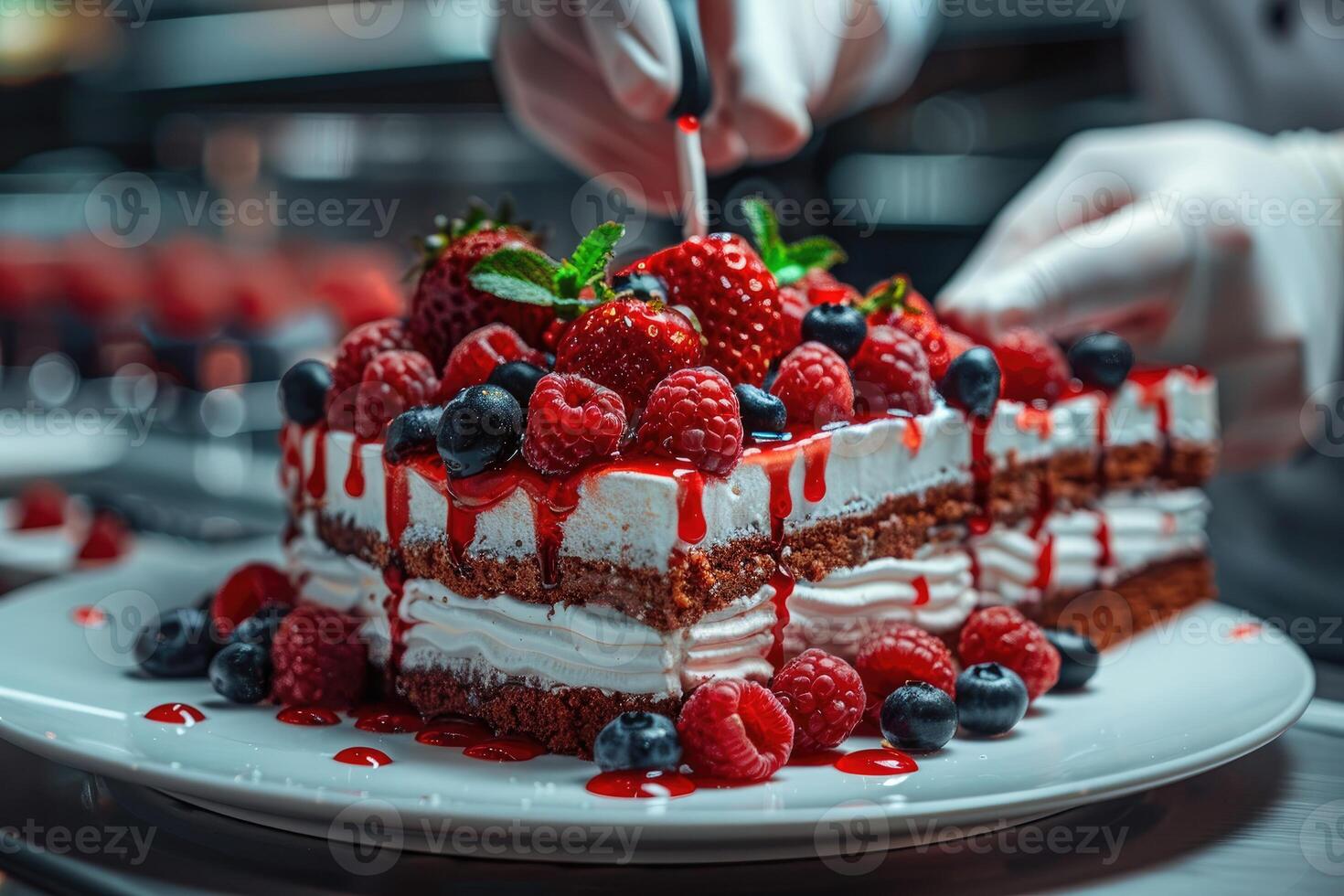 uma chefe de cozinha faz delicioso sobremesas profissional publicidade Comida fotografia foto